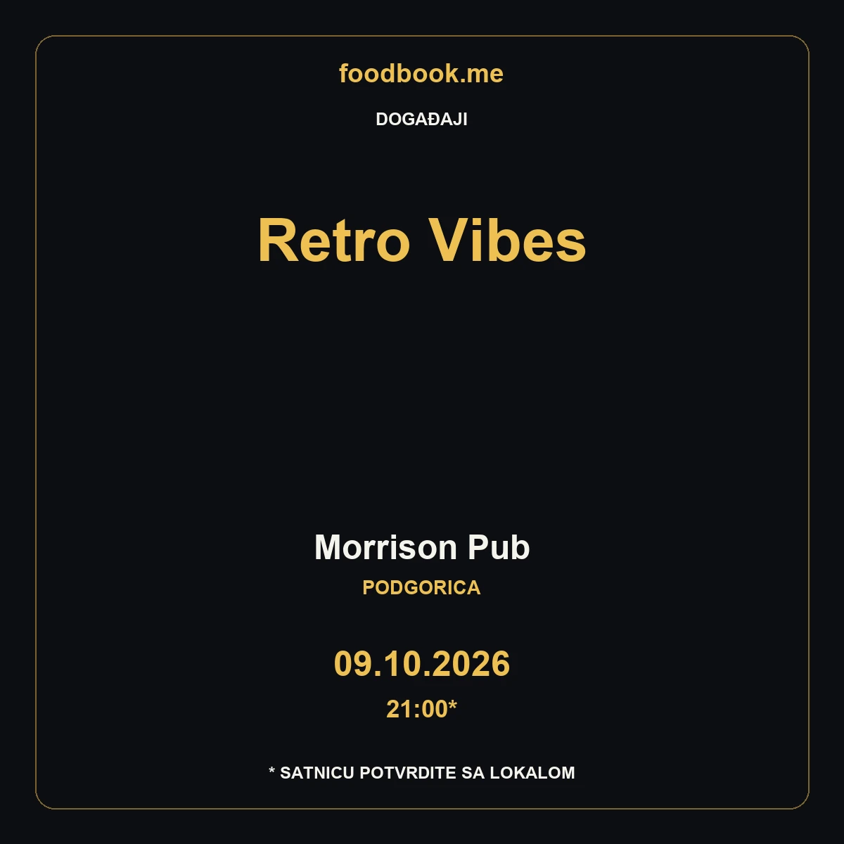Retro Vibes u Morrison Pub-u – 9. oktobar