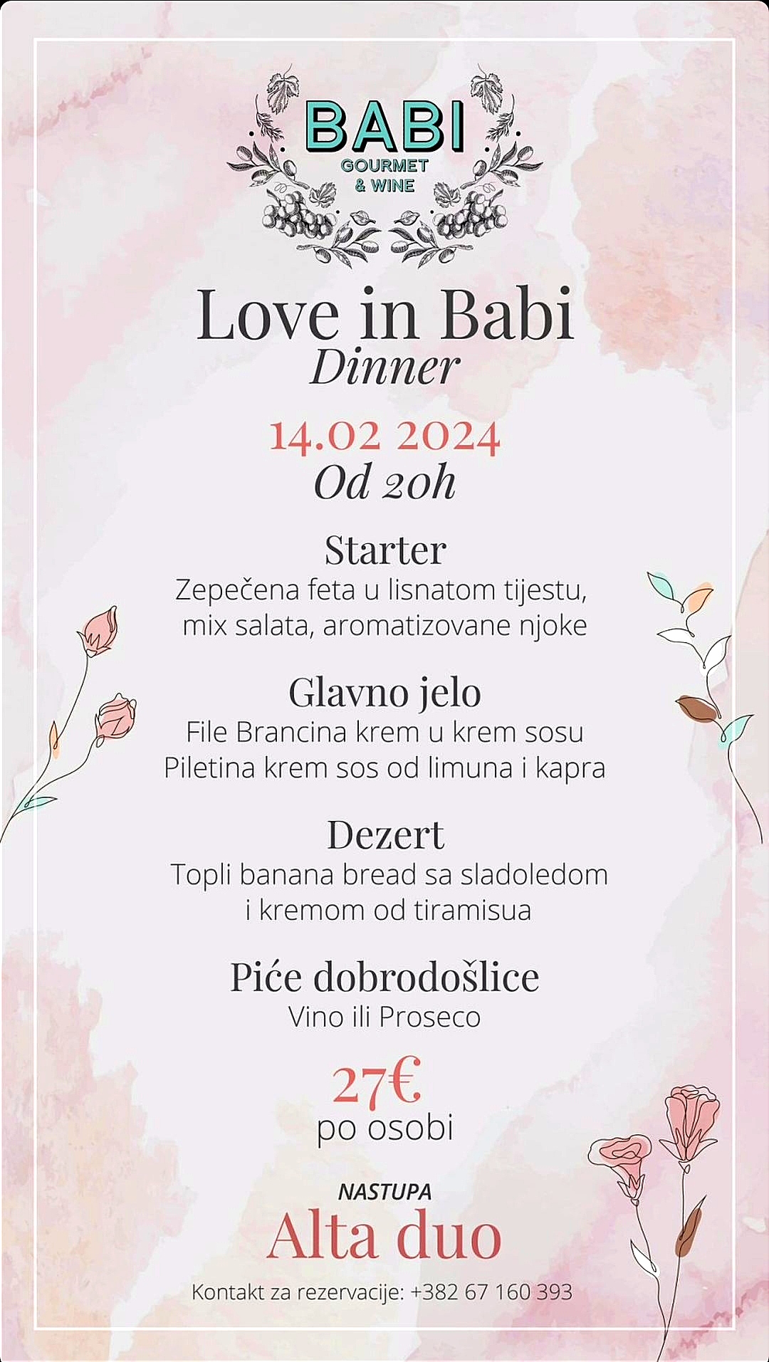 Specijalna večera za Dan zaljubljenih u Babi restoranu