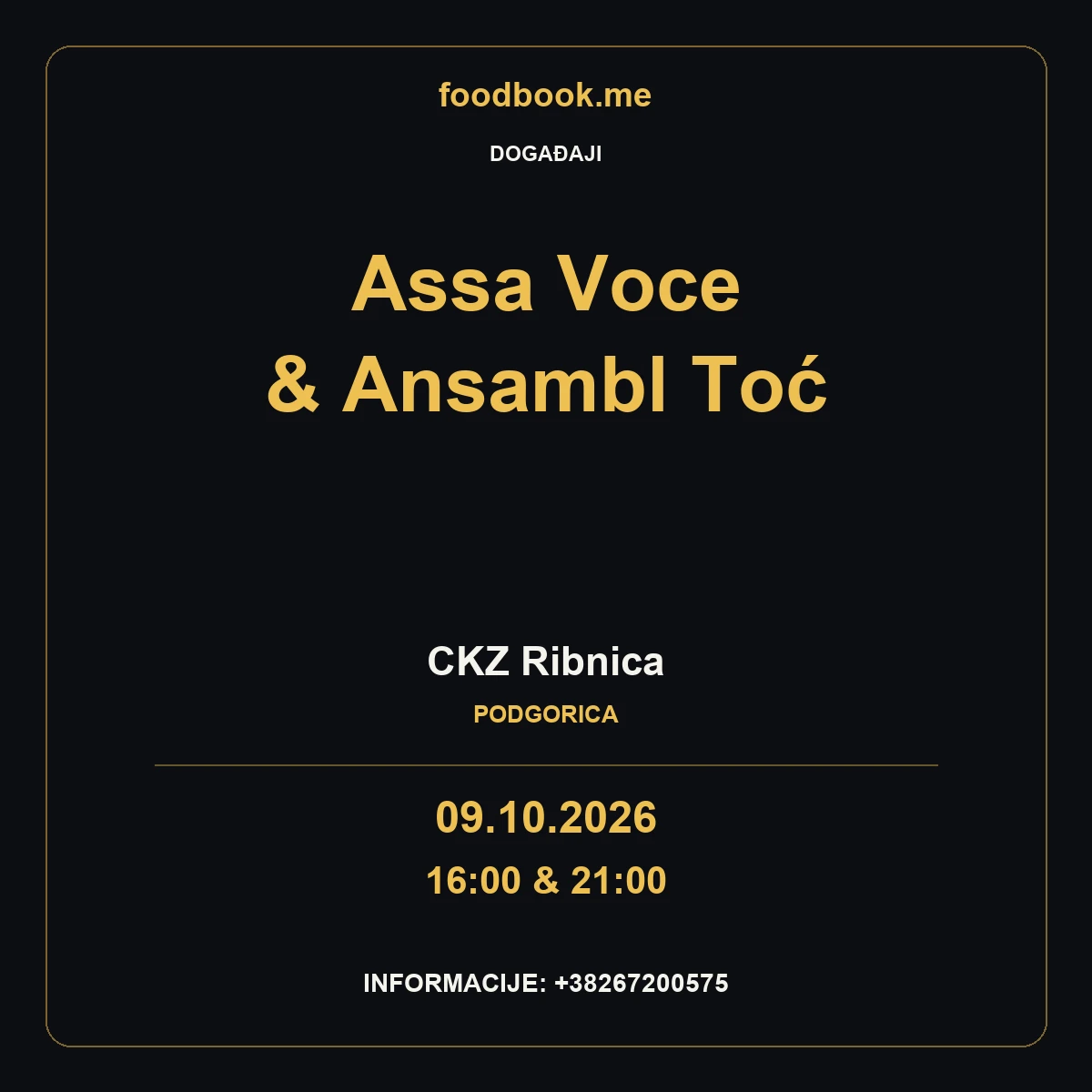 Petak u Ribnici – Assa Voce i Ansambl Toć, 9. oktobar
