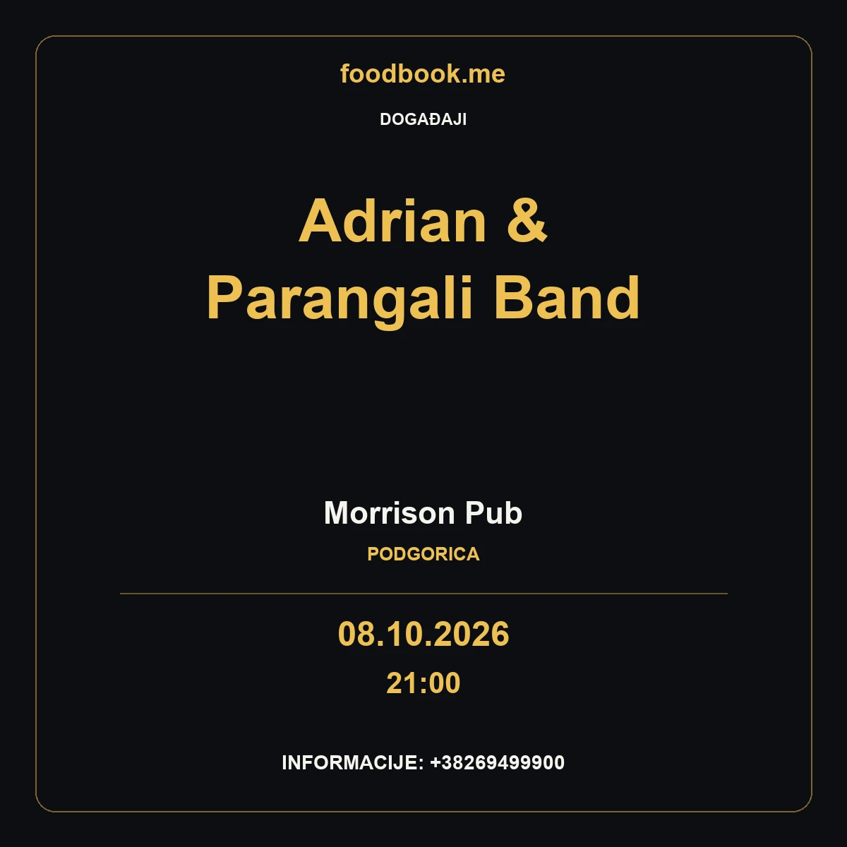 Adrian & Parangali Band u Morrison Pub-u – 8. oktobar
